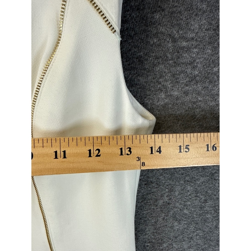 Cache Sheath Dress Size 0 White Stunning Date Gold Zipper Trim Sleeveless Crepe - Picture 7 of 13